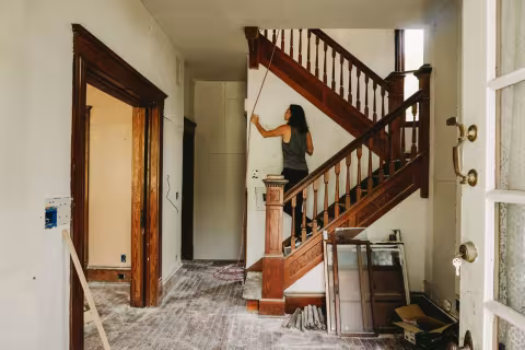 Full staircase replacement in Oakville — old staircase removed and rebuilt to Ontario Building Code by AC Brothers